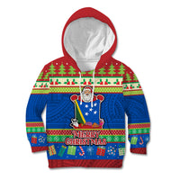 Personalised Solomon Islands Christmas Kid Hoodie Santa With Flag Of Solomon Polynesian Tribal Xmas Vibe LT03 Hoodie Blue - Polynesian Pride