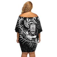 New Zealand Rugby Off Shoulder Short Dress Maori Warrior Rugby with Silver Fern Sleeve Tribal Ethnic Style LT03 - Polynesian Pride