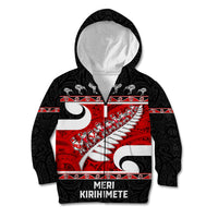 Personalized New Zealand Christmas Kid Hoodie Santa Haka Fern and Kiwi Bird Tino Rangatiratanga Maori Flag Style LT03 Zip Hoodie Black - Polynesian Pride