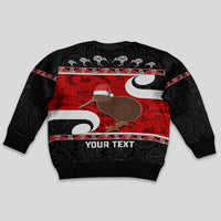 Personalized New Zealand Christmas Kid Ugly Christmas Sweater Santa Haka Fern and Kiwi Bird Tino Rangatiratanga Maori Flag Style LT03 - Polynesian Pride