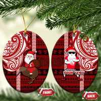 Personalized New Zealand Christmas Ceramic Ornament Santa Claus and Kiwi Bird Maori Tattoo Koru Pattern LT03 Oval Red - Polynesian Pride