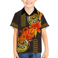 Hawaii Turtle Hibiscus Flower Family Matching Off Shoulder Maxi Dress and Hawaiian Shirt Polynesian Tattoo LT03 Son's Shirt Black - Polynesian Pride