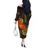 Hawaii Turtle Hibiscus Flower Off The Shoulder Long Sleeve Dress Polynesian Tattoo LT03 - Polynesian Pride