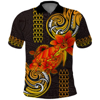 Hawaii Turtle Hibiscus Flower Polo Shirt Polynesian Tattoo LT03 Black - Polynesian Pride