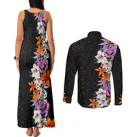 Hawaii Tropical Leaves and Flowers Couples Matching Tank Maxi Dress and Long Sleeve Button Shirt Tribal Polynesian Pattern LT03 - Polynesian Pride