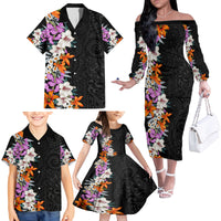 Hawaii Tropical Leaves and Flowers Family Matching Off Shoulder Long Sleeve Dress and Hawaiian Shirt Tribal Polynesian Pattern LT03 - Polynesian Pride