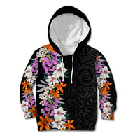 Hawaii Tropical Leaves and Flowers Kid Hoodie Tribal Polynesian Pattern LT03 Hoodie Black - Polynesian Pride