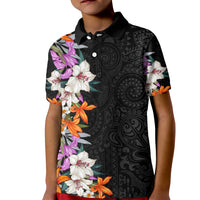 Hawaii Tropical Leaves and Flowers Kid Polo Shirt Tribal Polynesian Pattern LT03 Kid Black - Polynesian Pride