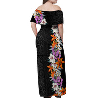 Hawaii Tropical Leaves and Flowers Off Shoulder Maxi Dress Tribal Polynesian Pattern LT03 - Polynesian Pride