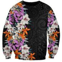Hawaii Tropical Leaves and Flowers Sweatshirt Tribal Polynesian Pattern LT03 Unisex Black - Polynesian Pride