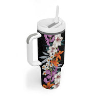 Hawaii Tropical Leaves and Flowers Tumbler With Handle Tribal Polynesian Pattern