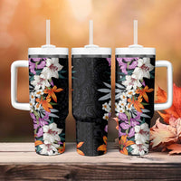 Hawaii Tropical Leaves and Flowers Tumbler With Handle Tribal Polynesian Pattern