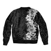Hawaii Tropical Leaves and Flowers Bomber Jacket Tribal Polynesian Pattern Black White Style LT03 - Polynesian Pride
