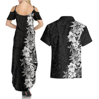 Hawaii Tropical Leaves and Flowers Couples Matching Summer Maxi Dress and Hawaiian Shirt Tribal Polynesian Pattern Black White Style LT03 - Polynesian Pride