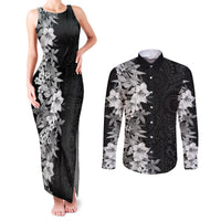 Hawaii Tropical Leaves and Flowers Couples Matching Tank Maxi Dress and Long Sleeve Button Shirt Tribal Polynesian Pattern Black White Style LT03 Black - Polynesian Pride