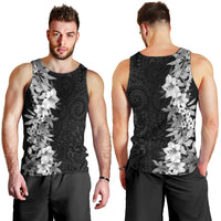 Hawaii Tropical Leaves and Flowers Men Tank Top Tribal Polynesian Pattern Black White Style LT03 - Polynesian Pride