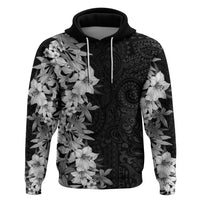 Hawaii Tropical Leaves and Flowers Zip Hoodie Tribal Polynesian Pattern Black White Style LT03 Pullover Hoodie Black - Polynesian Pride