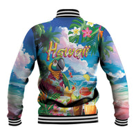 Hawaii Cocktails Baseball Jacket Parrot with Cute Beach Landscape and Tropical Plants
