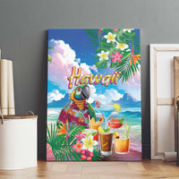 Hawaii Cocktails Canvas Wall Art Parrot with Cute Beach Landscape and Tropical Plants