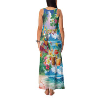 Hawaii Cocktails Family Matching Tank Maxi Dress and Hawaiian Shirt Parrot with Cute Beach Landscape and Tropical Plants