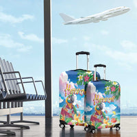 Hawaii Cocktails Luggage Cover Parrot with Cute Beach Landscape and Tropical Plants