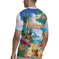Hawaii Cocktails Rugby Jersey Parrot with Cute Beach Landscape and Tropical Plants