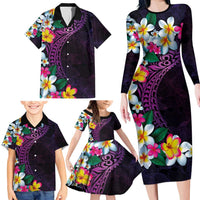 Hawaiian Plumeria-Polynesian Art Tattoo Mauve Color Family Matching Long Sleeve Bodycon Dress and Hawaiian Shirt LT03 - Polynesian Pride