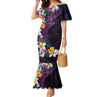 Hawaiian Plumeria-Polynesian Art Tattoo Mauve Color Family Matching Mermaid Dress and Hawaiian Shirt LT03 Mom's Dress Purple - Polynesian Pride