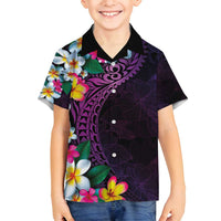 Hawaiian Plumeria-Polynesian Art Tattoo Mauve Color Family Matching Off Shoulder Short Dress and Hawaiian Shirt