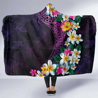 Hawaiian Plumeria-Polynesian Art Tattoo Mauve Color Hooded Blanket