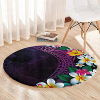 Hawaiian Plumeria-Polynesian Art Tattoo Mauve Color Round Carpet