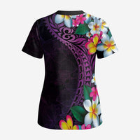 Hawaiian Plumeria-Polynesian Art Tattoo Mauve Color Scrub Top LT03 - Polynesian Pride