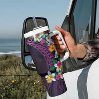 Hawaiian Plumeria-Polynesian Art Tattoo Mauve Color Tumbler With Handle