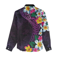 Hawaiian Plumeria-Polynesian Art Tattoo Mauve Color Women Casual Shirt
