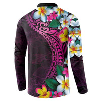 Hawaiian Plumeria-Polynesian Art Tattoo Plum Pink Color Button Sweatshirt