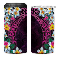Hawaiian Plumeria-Polynesian Art Tattoo Plum Pink Color 4 in 1 Can Cooler Tumbler