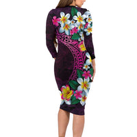 Hawaiian Plumeria-Polynesian Art Tattoo Plum Pink Color Family Matching Long Sleeve Bodycon Dress and Hawaiian Shirt LT03 - Polynesian Pride