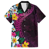 Hawaiian Plumeria-Polynesian Art Tattoo Plum Pink Color Family Matching Tank Maxi Dress and Hawaiian Shirt