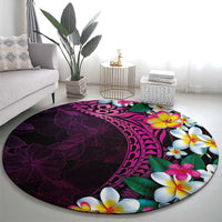 Hawaiian Plumeria-Polynesian Art Tattoo Plum Pink Color Round Carpet