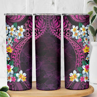 Hawaiian Plumeria-Polynesian Art Tattoo Plum Pink Color Skinny Tumbler