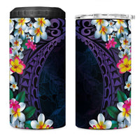 Hawaiian Plumeria-Polynesian Art Tattoo Frosted Blue Violet Color 4 in 1 Can Cooler Tumbler