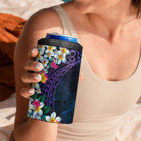 Hawaiian Plumeria-Polynesian Art Tattoo Frosted Blue Violet Color 4 in 1 Can Cooler Tumbler