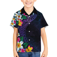 Hawaiian Plumeria-Polynesian Art Tattoo Frosted Blue Violet Color Family Matching Long Sleeve Bodycon Dress and Hawaiian Shirt LT03 Son's Shirt Blue - Polynesian Pride