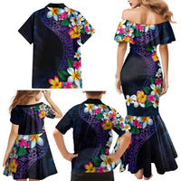 Hawaiian Plumeria-Polynesian Art Tattoo Frosted Blue Violet Color Family Matching Mermaid Dress and Hawaiian Shirt LT03 - Polynesian Pride