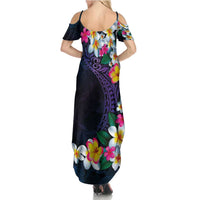 Hawaiian Plumeria-Polynesian Art Tattoo Frosted Blue Violet Color Family Matching Summer Maxi Dress and Hawaiian Shirt