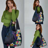 Hawaiian Plumeria-Polynesian Art Tattoo Frosted Blue Violet Color Grocery Bag