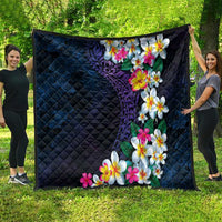 Hawaiian Plumeria-Polynesian Art Tattoo Frosted Blue Violet Color Quilt