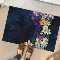 Hawaiian Plumeria-Polynesian Art Tattoo Frosted Blue Violet Color Rubber Doormat