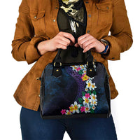 Hawaiian Plumeria-Polynesian Art Tattoo Frosted Blue Violet Color Shoulder Handbag