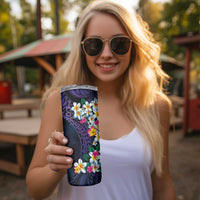 Hawaiian Plumeria-Polynesian Art Tattoo Frosted Blue Violet Color Skinny Tumbler